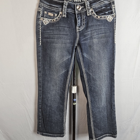 L a idol rhinestone studded bling capri jeans size 3 - Picture 1 of 15